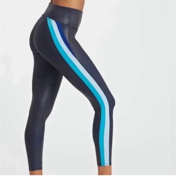 Spanx Faux Leather Leggings Track Stripe Skinny High Rise Shapewear size S